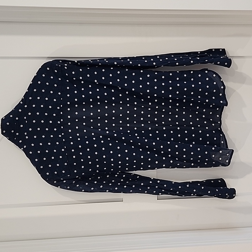 J. CREW Navy White Polka Dot Lightweight Cotton Silk Blend The Perfect Shirt - Picture 2 of 4